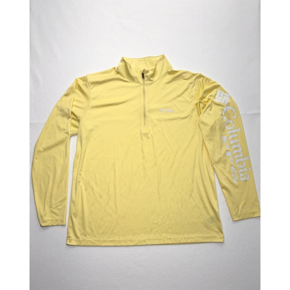 Columbia Pullover Mens XL Yellow PFG Omni-Shade 1/4 Zip Fishing Top Sun Shirt